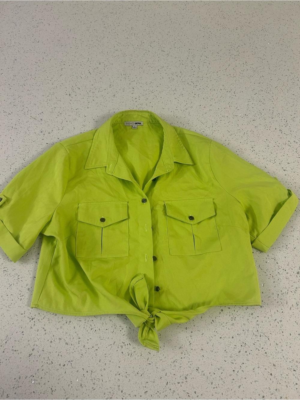 Fashion Nova Lime Green Tie-Front Crop Shirt